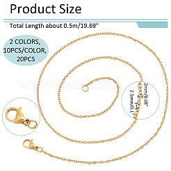 20Pcs 2 Colors 304 Stainless Steel Cable Chain Necklaces Set&nbsp;MAK-NB0001-20