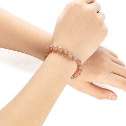 Natural Sunstone Round Beads Stretch Bracelet for Men Women&nbsp;BJEW-LS0001-07A