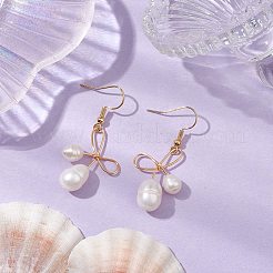 Bowknot Natural Freshwater Pearl Dangle Earrings&nbsp;EJEW-TA00520