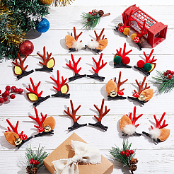 10 Pairs 10 Style Christmas Theme Antler Cloth & Iron Alligator Hair Clips&nbsp;MRMJ-AN0001-02