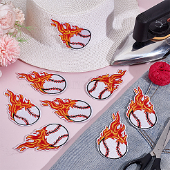 8Pcs Baseball with Fire Polyester Computerized Embroidery Cloth Iron on/Sew on Patches&nbsp;PATC-HY0002-01