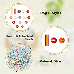225g 15 Style Round & Tube Glass Seed Beads Sets&nbsp;SEED-FH0001-08