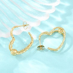 304 Stainless Steel Textured Wavy Wire Heart Shape Stud Earrings for Women&nbsp;SA-CBAB549-06G