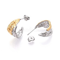 304 Stainless Steel Two Tone C Shaped Stud Earrings&nbsp;EJEW-N059-14GP