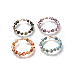 Natural Gemstone Braided Bead Finger Ring&nbsp;RJEW-TA00217-01