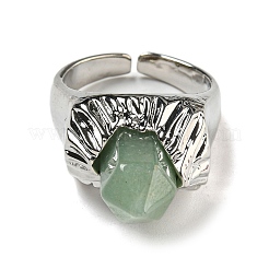 Hexagonal Prism Natural Green Aventurine Open Cuff Rings&nbsp;RJEW-B106-01P-01