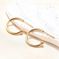 304 Stainless Steel C-shaped Hoop Circle Ball Stud Earrings&nbsp;STAS-K204-04G