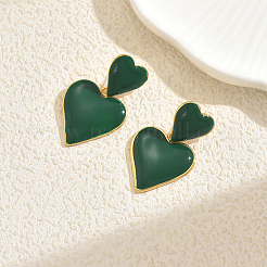 Stainless Steel Enamel Heart Dangle Stud Earrings&nbsp;DY7402-1