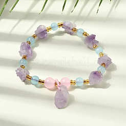Raw Rough Natural Amethyst Nuggets Charm Beaded Stretch Bracelets for Women&nbsp;GG-CBA2C9C-12