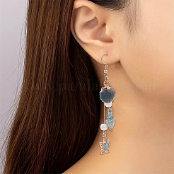 304 Stainless Steel Starfish with Shell Shape Dangle Earrings&nbsp;EJEW-YW00012-01
