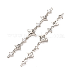Brass Pave Clear Cubic Zirconia 3 Star Links Connector Charms&nbsp;CU-H003-04P