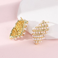 Brass Conch Stud Earrings&nbsp;EJEW-H165-01C-G