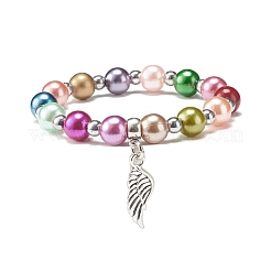Imitation Pearl Beaded Stretch Bracelet with Drop Charm for Kids&nbsp;BJEW-JB07638