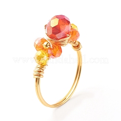Electroplate Faceted Glass Beads Finger Rings&nbsp;RJEW-TA00014