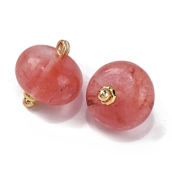 Cherry Quartz Glass Saucer Charms with Rack Plating Golden Tone Brass Bails&nbsp;KK-B103-17B-10-1