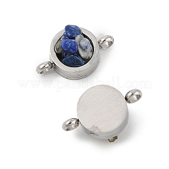 Natural Mixed Gemstone Chip 304 Stainless Steel Flat Round Connector Charms&nbsp;KK-P300-30P