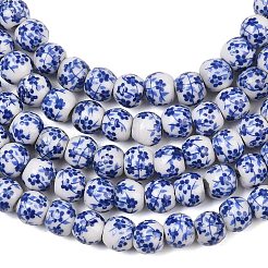 Handmade Flower Printed Porcelain Ceramic Beads Strands&nbsp;X-PORC-M005-6mm-10