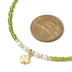 6Pcs 6 Colors Saint Patrick's Day Brass Clover Pendant Glass Seed Beaded Necklaces for Women&nbsp;NJEW-JN05642
