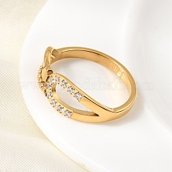 304 Stainless Steel Micro Pave Cubic Zirconia Finger Rings for Women&nbsp;RJEW-A104-01G