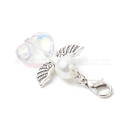 Heart Angel Glass & Glass Pearl Pendant Decorations&nbsp;HJEW-JM03593