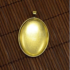 40x30mm Clear Oval Glass Cabochon Cover and Alloy Blank Pendant Cabochon Settings for DIY Portrait Pendant Making&nbsp;DIY-X0159-G-LF