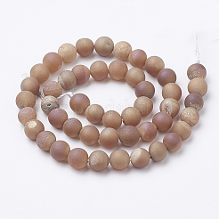 Electroplate Natural Druzy Geode Weathered Agate Beads Strands&nbsp;G-S284-8mm-08