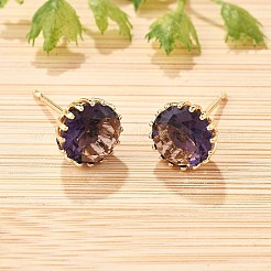 Flat Round Brass Glass Stud Earrings&nbsp;EJEW-G428-01G