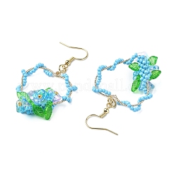 304 Stainless Steel Flower Glass Seed Beaded Dangle Earrings&nbsp;EJEW-MZ00335-01