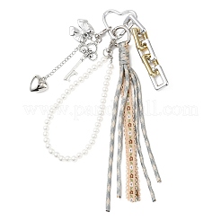 Polyester Cord & Plastic Bead & Alloy Key Heart Bowknot Pendant Decorations&nbsp;HJEW-JM04327-02