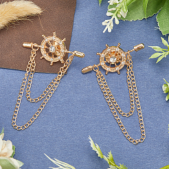 2Pcs Helm Zinc Alloy Hanging Chain Brooches with Crystal Rhinestone&nbsp;FIND-GF0006-83G