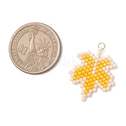 Glass Seed Beaded Maple Leaf Pendants&nbsp;PALLOY-MZ00889-01