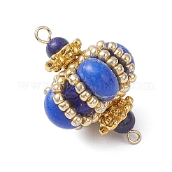Dyed Synthetic Imperial Jasper & Handmade Glass Seed Beaded Rhombus Connector Charms&nbsp;PALLOY-MZ00960-01