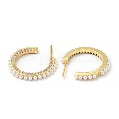 Clear Cubic Zirconia C-Shaped Stud Earrings with Acrylic Pearl&nbsp;EJEW-G295-06G