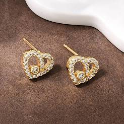 Brass Micro Pave Clear Cubic Zirconia Heart Stud Earrings&nbsp;EJEW-F400-28B-G