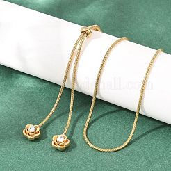 Adjustable 304 Stainless Steel Crystal Rhinestone Flower Round Snake Chain Lariat Necklaces for Women&nbsp;SA-D001-02G
