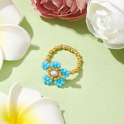 Round Seed Beads with Gemstone Beads Rings&nbsp;RJEW-MZ00015-04