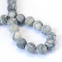 Frosted Natural Black Silk Stone/Netstone Round Bead Strands&nbsp;X-G-E334-6mm-25