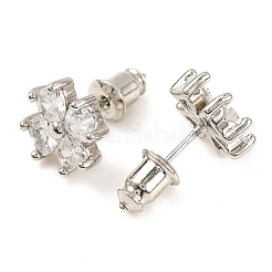 Cubic Zirconia Clover Stud Earrings&nbsp;EJEW-I304-14P-01