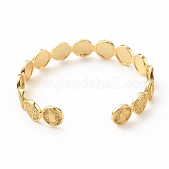 Brass Flat Round with Rosary Jesus Open Cuff Bangle for Women&nbsp;BJEW-B054-04G