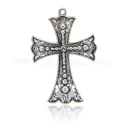 Antique Silver Tone Cross Alloy Rhinestone Big Pendants&nbsp;RB-J026-28AS