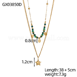 304 Stainless Steel & Glass Bead Double Layer Necklaces&nbsp;STAS-OY010-11G