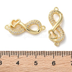 Rack Plating Brass Clear Cubic Zirconia Infinity Heart Connector Charms&nbsp;KK-C084-13B-G