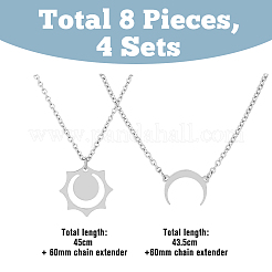 4 Sets 4 Style Sun and Moon 304 Stainless Steel Pendant Necklaces Set&nbsp;NJEW-FI0001-22