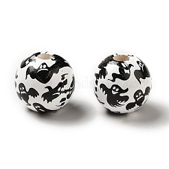 Printed Round Wood European Beads&nbsp;WOOD-M006-01