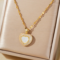 Elegant Heart-shaped Brass Clear Cubic Zircon Pendant Dapped Chain Necklaces for Women&nbsp;MS3018