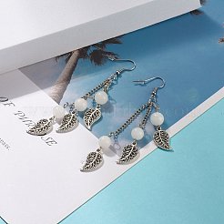 Natural White Jade Bead Dangle Earrings&nbsp;EJEW-JE04823-02