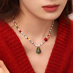 Christmas Tree Acrylic Pendant Santa Claus and Glass Seed Beaded Necklaces for Women&nbsp;FS-WGC89DE-01
