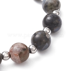 Natural Glaucophane & Brass Beaded Stretch Bracelets for Women&nbsp;BJEW-JB12903