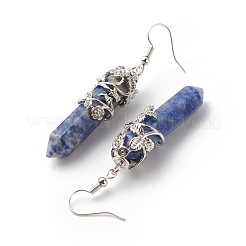 Natural Blue Spot Jasper Bullet with Flower Dangle Earrings&nbsp;EJEW-G300-02P-13