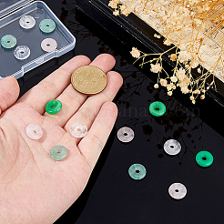 16Pcs 4 Styles Natural Green Aventurine & Dyed Malaysia Jade & Rose Quartz & Quartz Crystal Donut/Pi Disc Charms&nbsp;G-DC0001-60